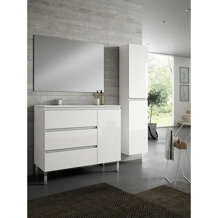 Mueble de lavabo Hermes - L x An x Al: 45 x 100 x 85 cm, Blanco, Brillante