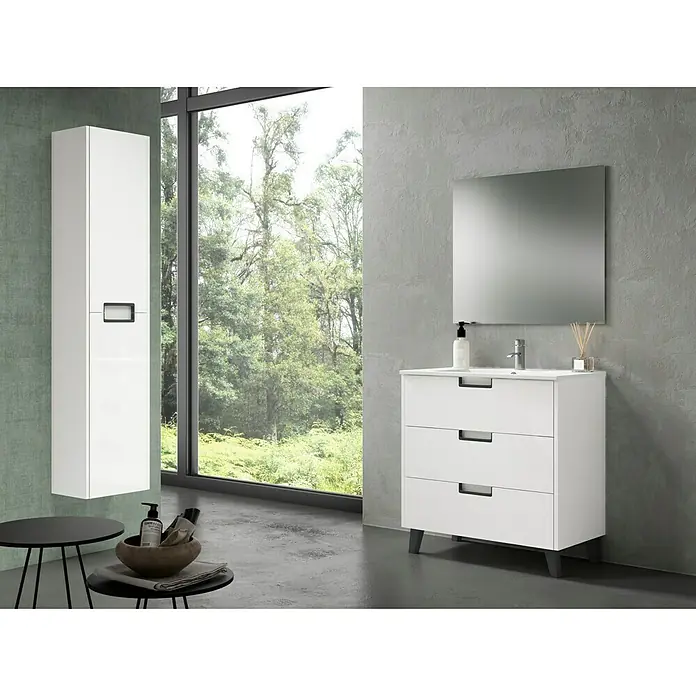 Mueble de lavabo Briseis - L x An x Al: 46 x 80 x 85 cm, Blanco/Negro, Mate