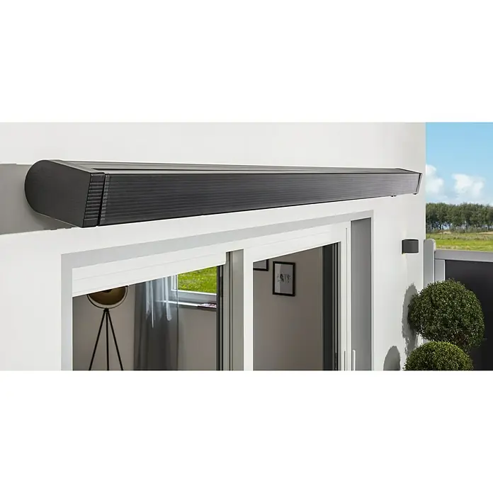 Sunfun LED-Vollkassettenmarkise - Grau, Breite: 5 m, Ausfall: 3 m