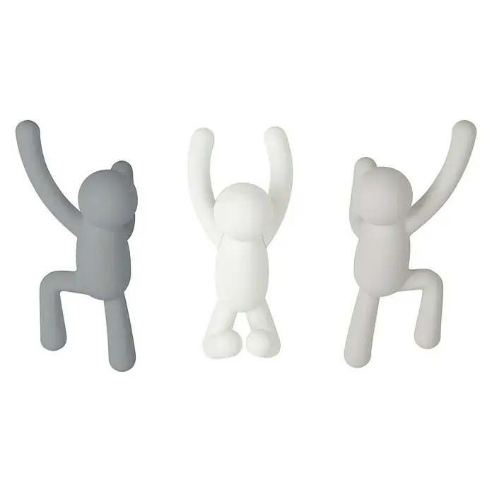 Kleiderhaken Buddy - 7,5 x 16,5 cm, Weiß/Grau, Traglast: 2,2 kg/Haken - Vorderansicht