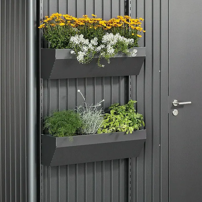 Biohort Blumenkasten FloraBoard - Länge: 82 cm, Dunkelgrau Metallic - Linke Seitenansicht