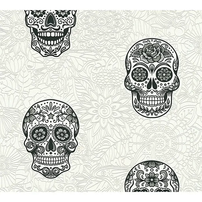 AS Creation Boys And Girls 6 Vliestapete Totenkopf - Grau, Motiv, 10,05 x 0,53 m - Detailaufnahme