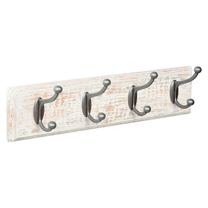 Nesu Perchero 9504 - L x An x Al: 45 x 10 x 9 cm, Madera, Blanco/Cromado