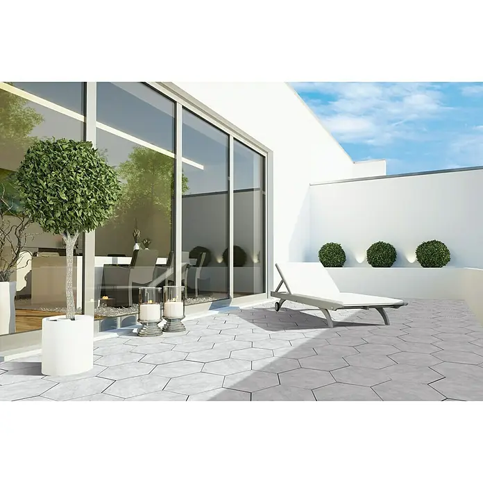 Terrassenfliese Wabe - 59 x 51 x 2 cm, Quarzite White, Matt