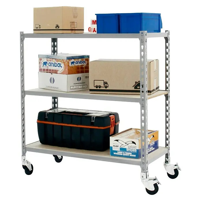 Simonrack Maderclick Estantería metálica Mobile Mini - L x An x Al: 40 x 80 x 90 cm, Capacidad de carga: 150 kg/balda, Número de baldas: 3 ud., Gris