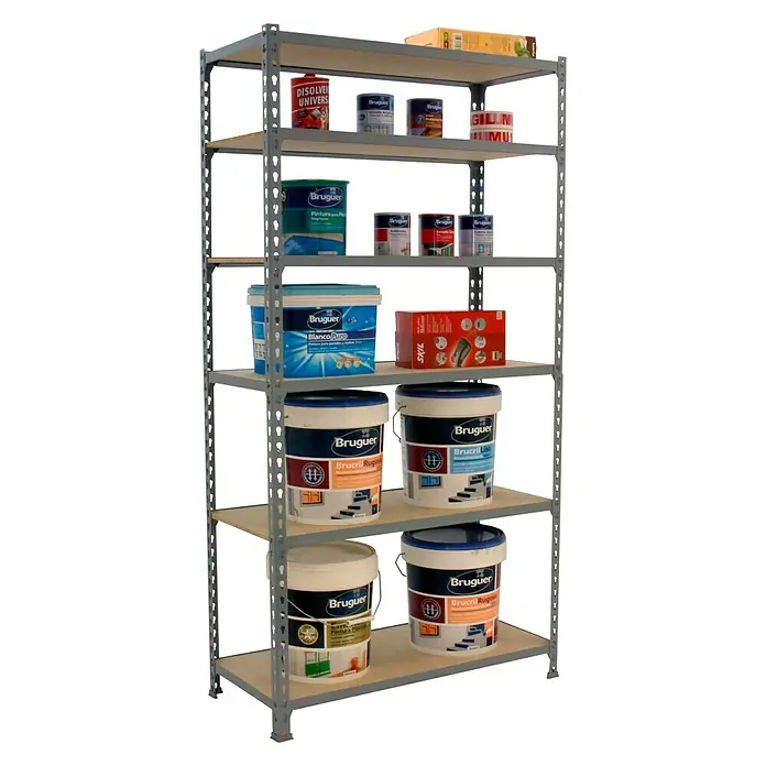 Simonrack Maderclick Estantería metálica - L x An x Al: 30 x 90 x 250 cm, Capacidad de carga: 150 kg/balda, Número de baldas: 6 ud., Gris