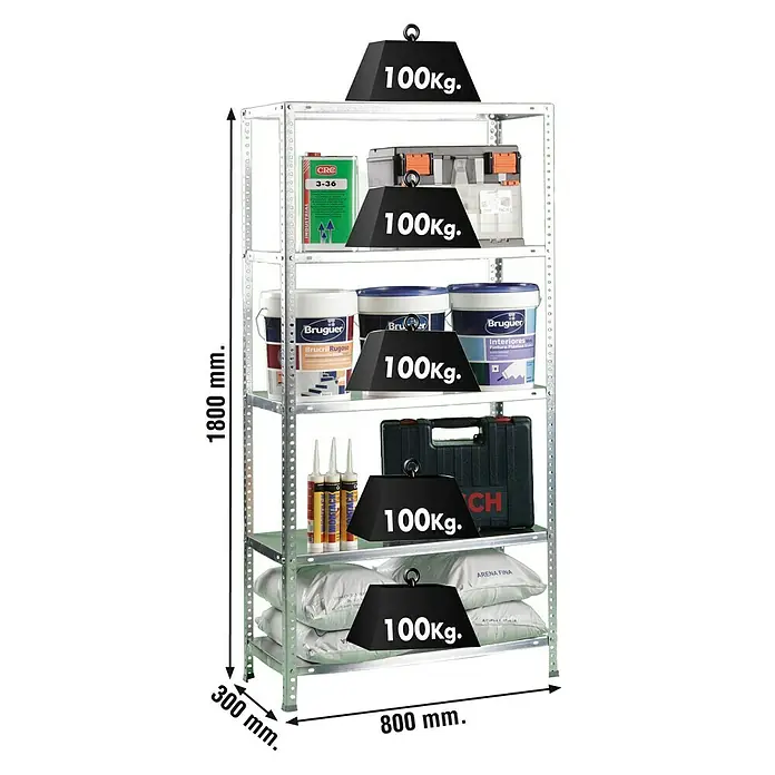 Simonrack Comfort Estantería metálica Mini - L x An x Al: 30 x 80 x 180 cm, Capacidad de carga: 100 kg/balda, Número de baldas: 5 ud., Atornillado, Galvanizado