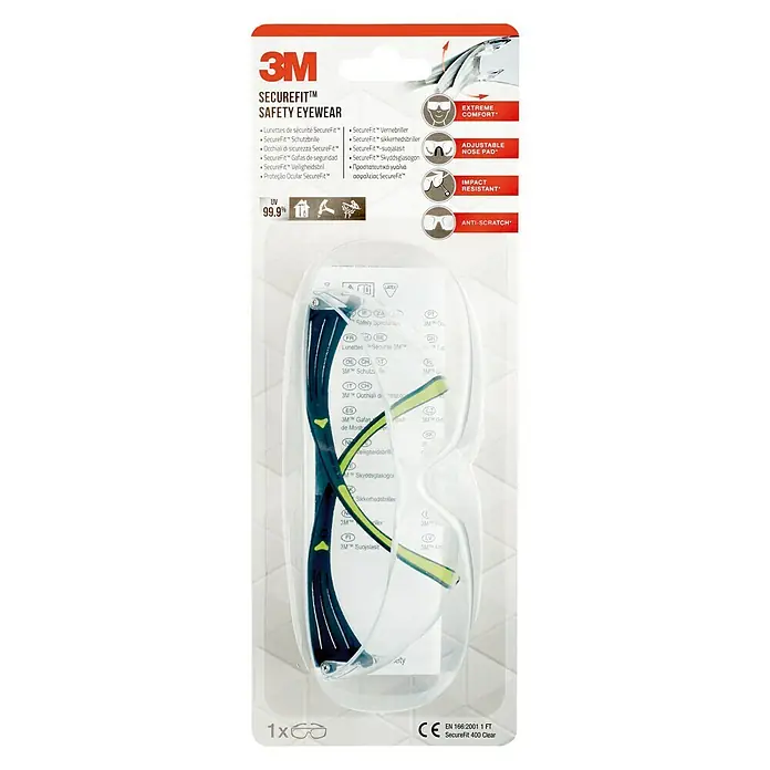 3M Schutzbrille SecureFit 400 - Grün, Transparent, Schwarz, Unisex