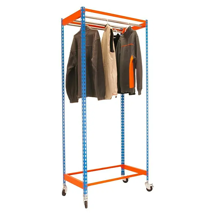 Simonrack Simonclothing Estantería metálica Single 3 Mobile - L x An x Al: 50 x 90 x 300 cm, Capacidad de carga: 25 kg/balda, Azul/Naranja