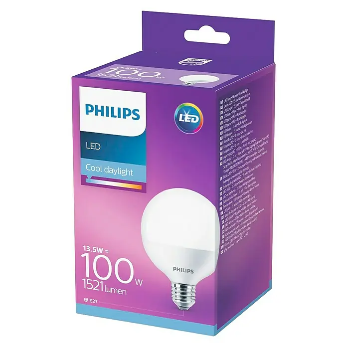 Philips Bombilla LED Globo - 13,5 W, E27, Color de luz: Blanco frío, Globo
