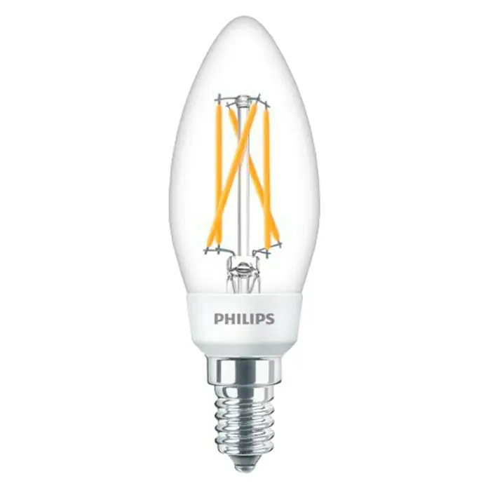 Philips Bombilla LED Vela - 5 W, E14, Color de luz: Blanco cálido, Intensidad regulable, Vela