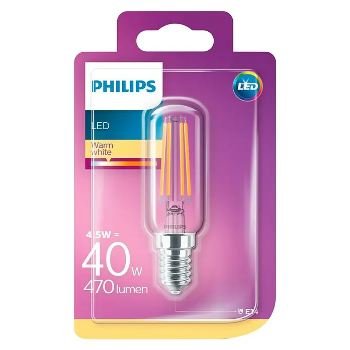 Philips Bombilla LED Classic T25 - 4,5 W, E14, Color de luz: Blanco cálido, Redonda