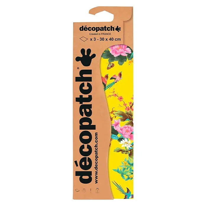 Décopatch Papel decorativo Yellow Floral - Amarillo, 3 ud., 40 x 30 cm
