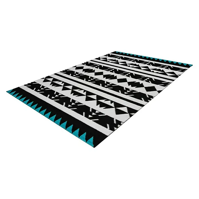 Kayoom Kurzflorteppich Broadway - Schwarz/Weiß/Blau, 170 x 120 cm, 100 % Polypropylen - Rechte Seitenansicht