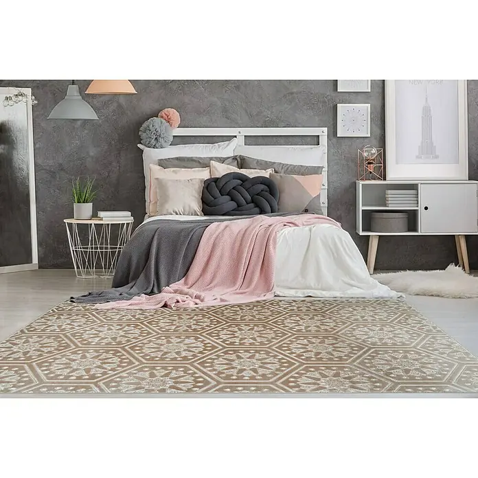 Kayoom Kurzflorteppich Monroe II - Braun, 170 x 120 cm, 100 % Polyester - Stimmungsaufnahme