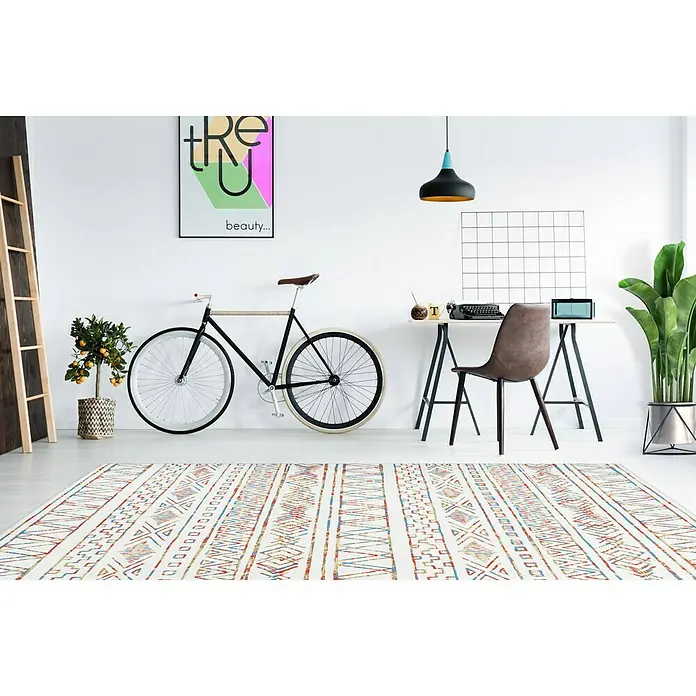 Kayoom Flachgewebeteppich Galaxy - Beige/Bunt, 240 x 170 cm, 100 % Polyester - Stimmungsaufnahme