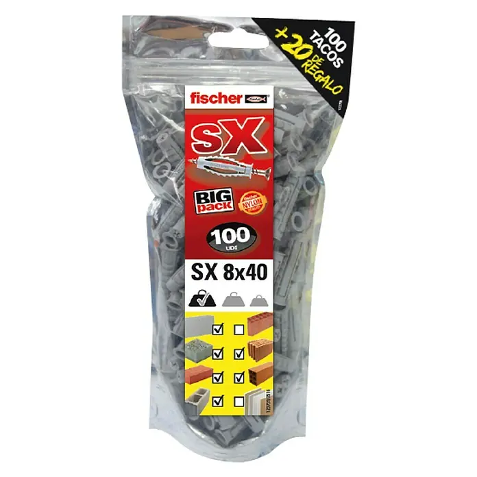 Fischer Set de tacos SX Big Pack - Ø x L: 8 x 40 mm, Nylon, 120 uds.