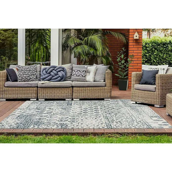 Kayoom Flachgewebeteppich Yoga - Beige/Blau, 150 x 80 cm, 100 % Polyester - Stimmungsaufnahme