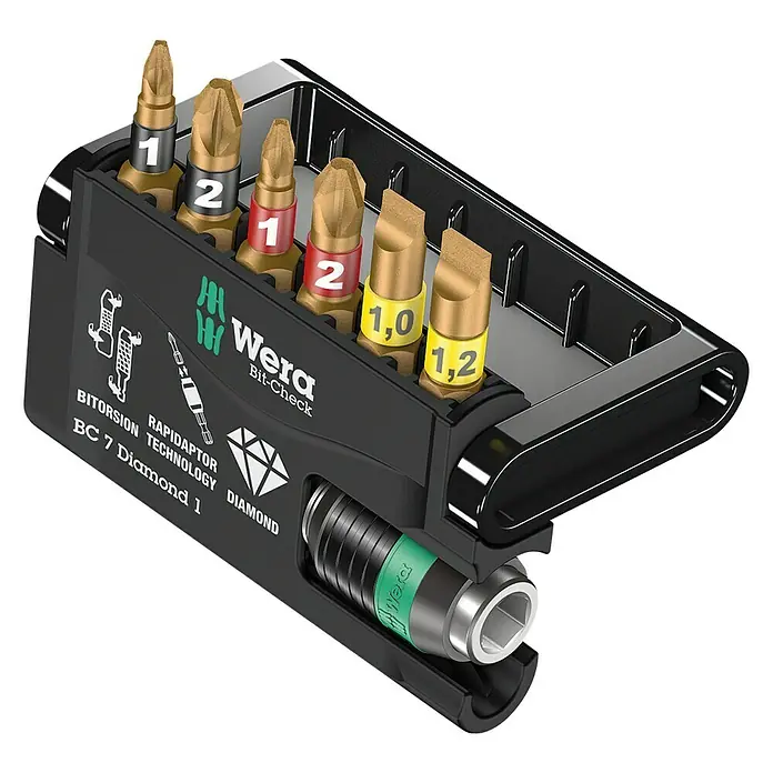 Wera Premium Plus Bit-Set BiTorsion 8700/6 BDC - 7 -tlg., Diamantbeschichtet - Vorderansicht