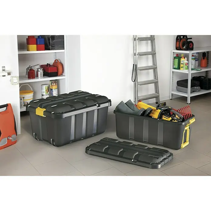 Aufbewahrungsbox - L x B x H: 59 x 39 x 35 cm, Kunststoff, Schwarz - Vorderansicht