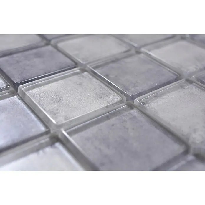 Mosaikfliese Quadrat Crystal SKY 456 - 30 x 30 cm, Grau, Glänzend - Detailaufnahme