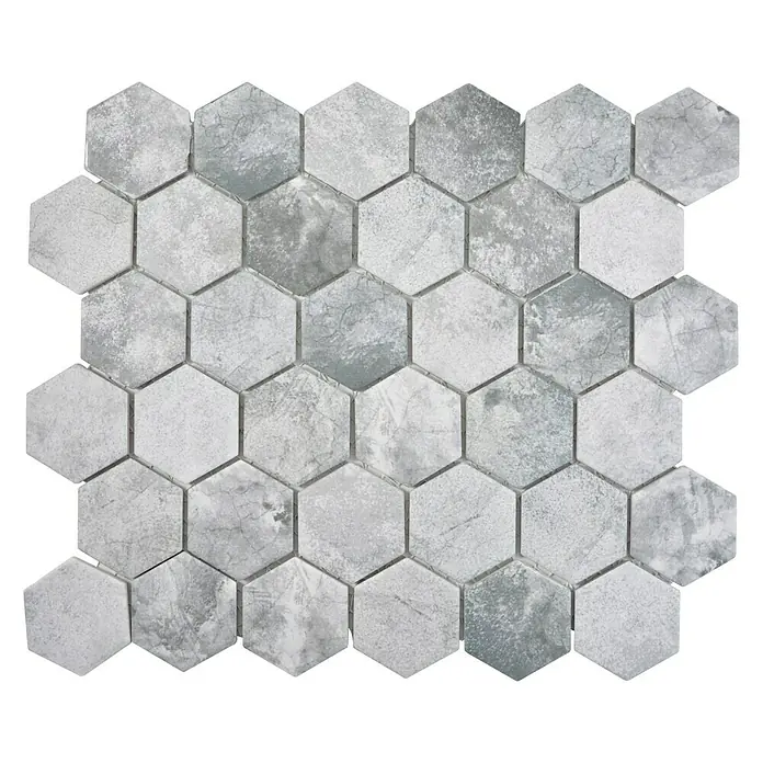 Mosaikfliese Hexagon HX CURIO ZLG - 32,5 x 28,1 cm, Grau, Matt - Vorderansicht
