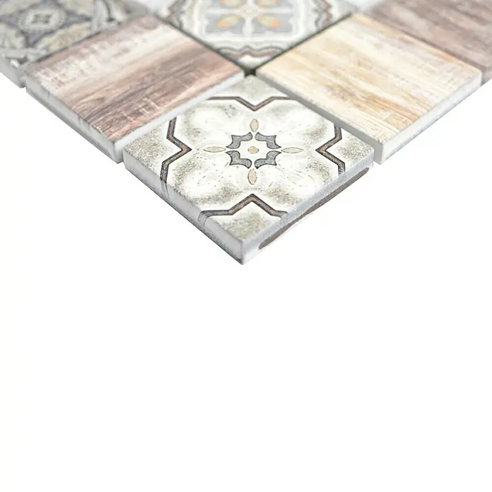 Mosaikfliese Quadrat Crystal XCM WOOD 100 - 30 x 30 cm, Beige, Glänzend - Detailaufnahme