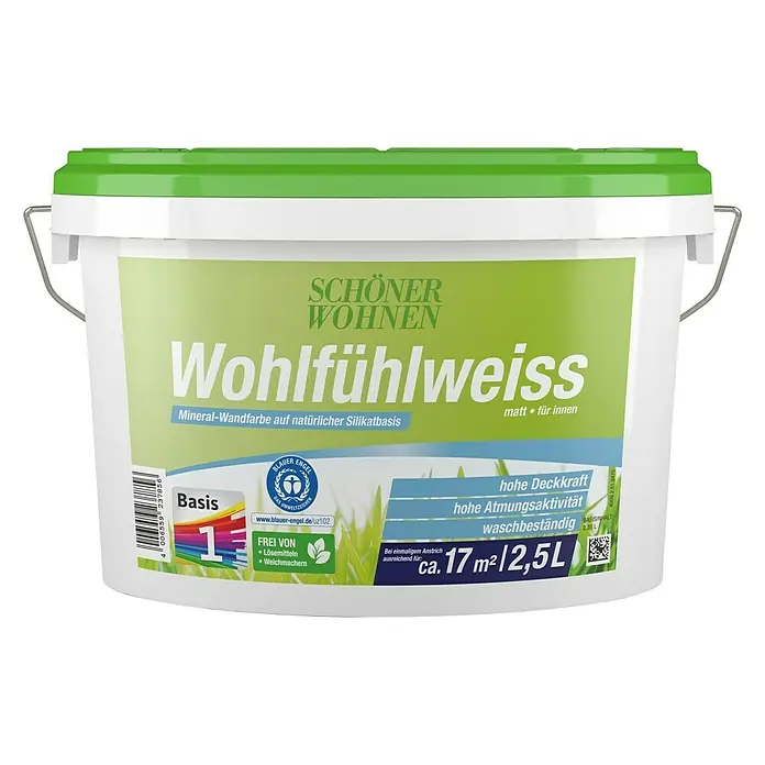 SCHÖNER WOHNEN-Farbe Wandfarbe Wohlfühlweiß - Basismischfarbe, 2,5 l, Matt - Vorderansicht