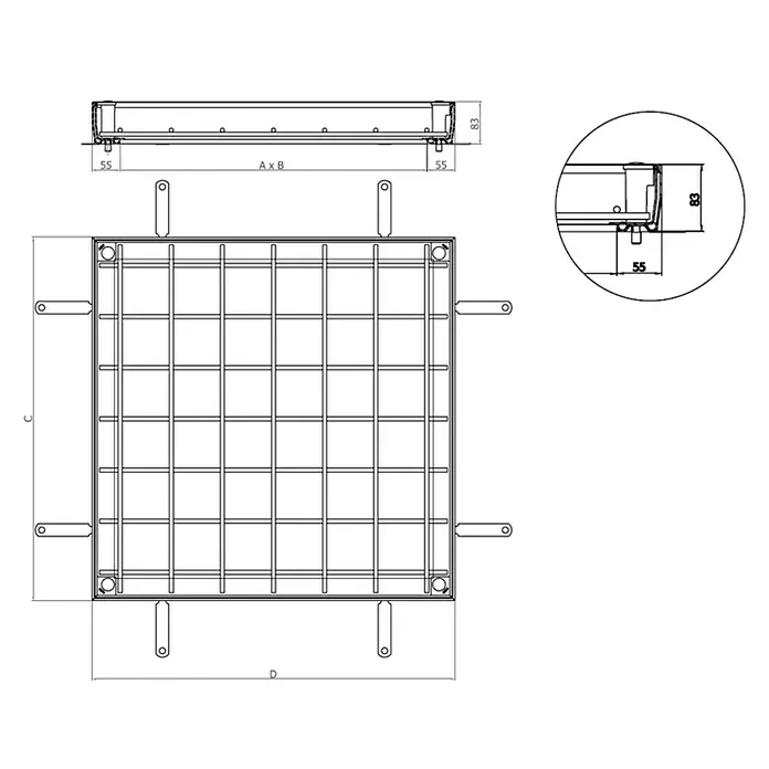 ACO Tapa de registro Toptek rellenable M125 - 500 x 500 mm