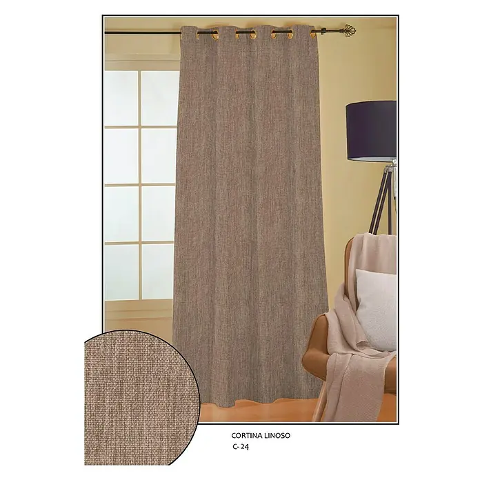Cortina con ollaos Linoso - 140 x 260 cm, 100% poliéster, Marrón