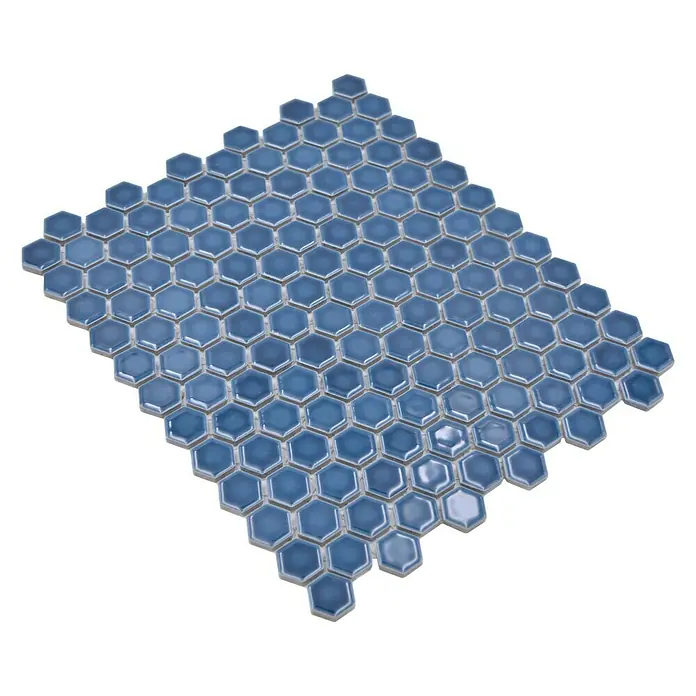 Mosaikfliese Hexagon Uni HX 230 - 26 x 30 cm, Blau, Glänzend - Rechte Seitenansicht