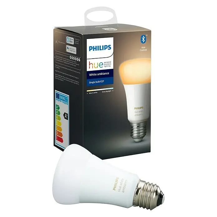 Philips Hue LED žarulja White Ambiance - E27, 9 W, Podesiva temperatura boje, Može se prigušiti, 1 kom - Pogled s lijeve strane