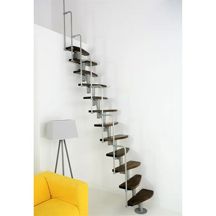 Minka Raumspartreppe Monaco - Breite: 60 cm, Silber, Farbe Stufen: Buche Walnuss gebeizt, Geschosshöhe: 294 cm - Detailaufnahme