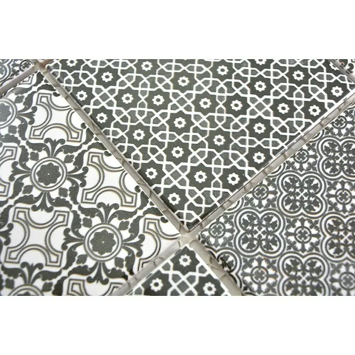 Mosaikfliese Quadrat Classico - 29,8 x 29,8 cm, Weiß/Schwarz/Grau, Glänzend
