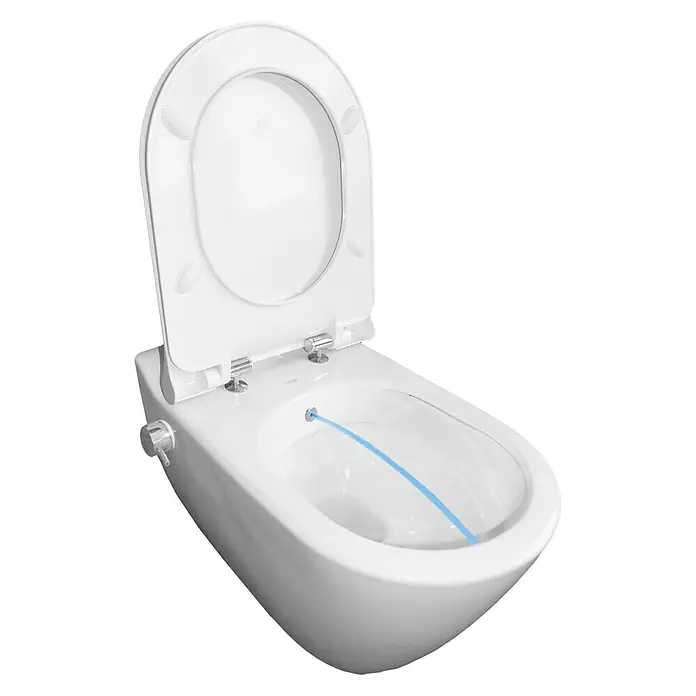 Wand-Dusch-WC Mineral - Spülrandlos, Ohne Spezialglasur, Spülform: Tief, WC Abgang: Waagerecht, Weiß - Linke Seitenansicht