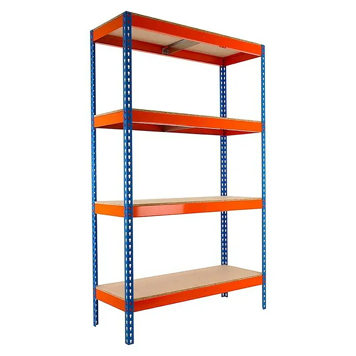 Simonrack Ecoforte Estantería para cargas pesadas Chipboard - L x An x Al: 60 x 120 x 200 cm, Capacidad de carga: 400 kg/balda, Número de baldas: 4 ud., Azul/Naranja