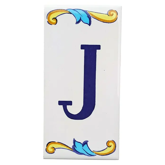 Azulejo de gres Letra J - 7,5 x 15 cm, Blanco, Azul, Amarillo, Brillante