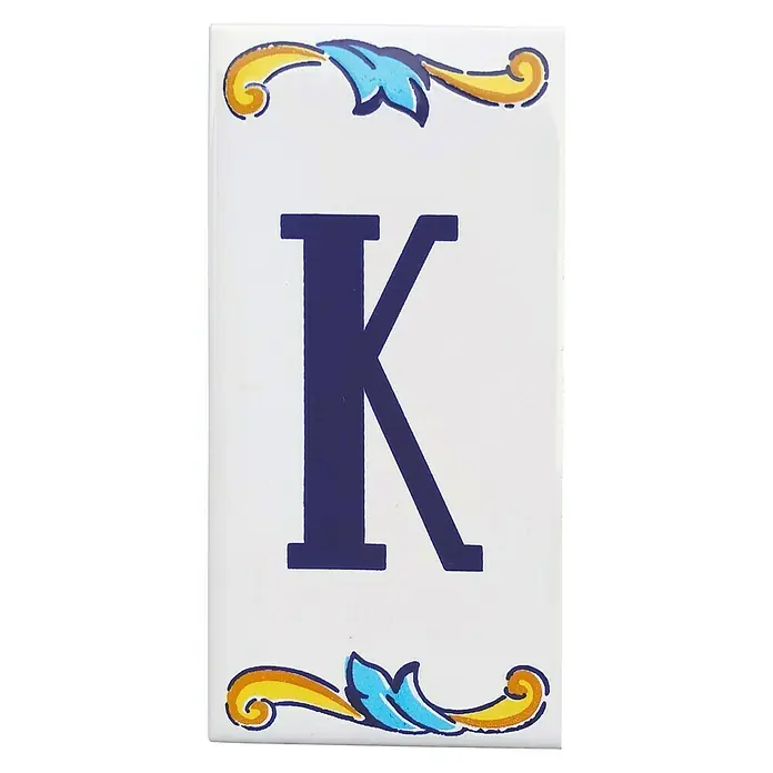 Azulejo de gres Letra K - 7,5 x 15 cm, Blanco, Azul, Amarillo, Brillante