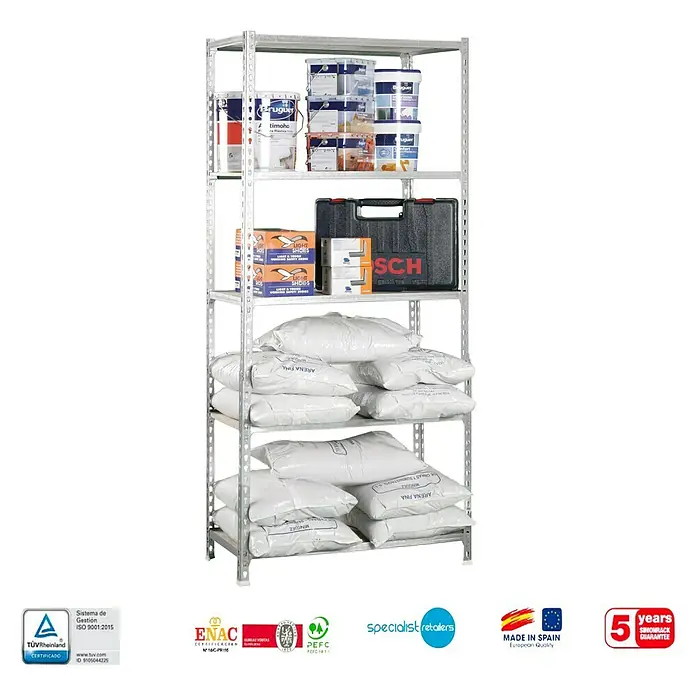 Simonrack Maderclick Estantería metálica Mini - L x An x Al: 30 x 80 x 180 cm, Capacidad de carga: 150 kg/balda, Número de baldas: 5 ud., Galvanizado