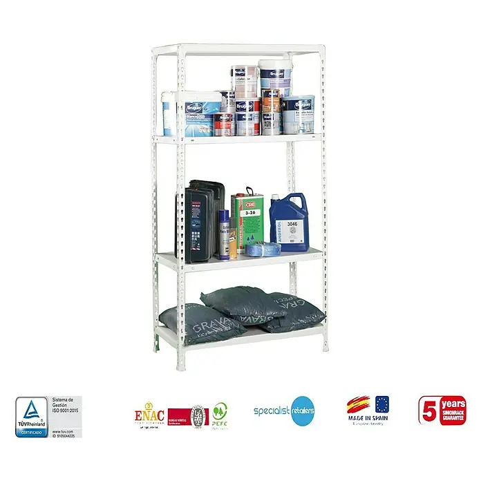 Simonrack Simonclick Estantería metálica Ecoclick Mini - L x An x Al: 30 x 80 x 160 cm, Capacidad de carga: 150 kg/balda, Número de baldas: 4 ud., Blanco