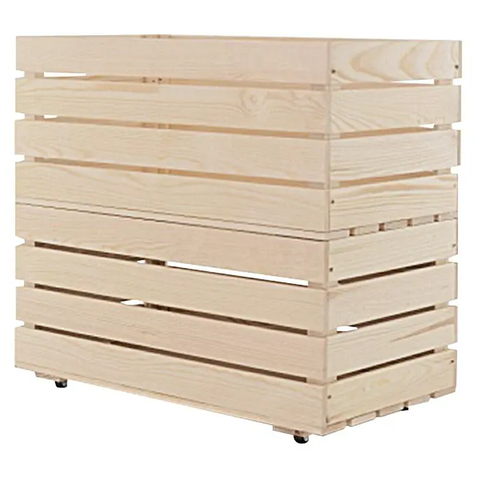 Holzkiste - L x B x H: 64 x 36 x 38 cm, 4 Rollen, Natur