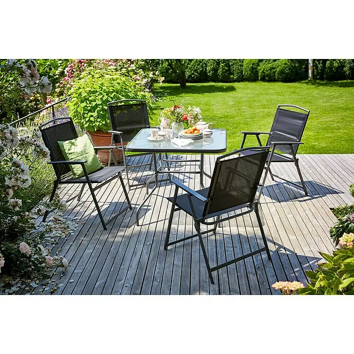 Sunfun Gartenmöbel-Set - 5 -tlg., Glas/Textilen, Stahl, Anthrazit