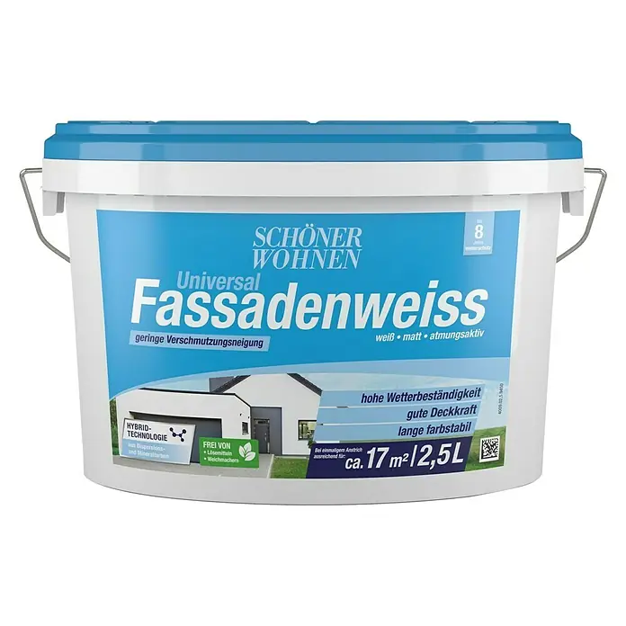 SCHÖNER WOHNEN-Farbe Fassadenfarbe Universal Fassadenweiß - Weiß, 2,5 l, Matt - Vorderansicht