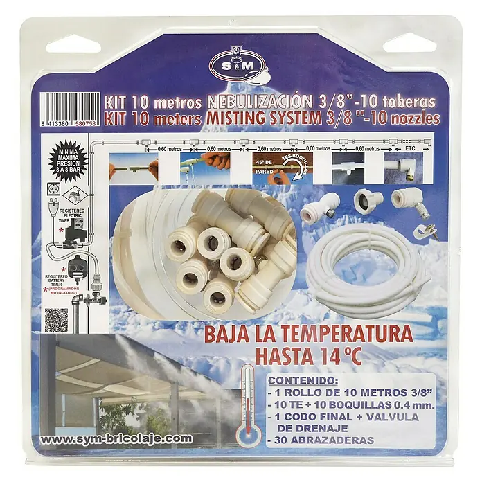 Set de nebulización kit con programador - Longitud del tubo: 10 m, Programador, Presión de funcionamiento: 3 bar - 8 bar, 54 pzs.