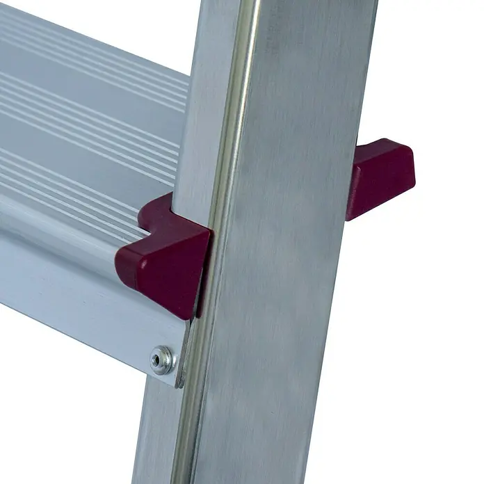 Krause Corda Escalera de tijera polivalente con 6 peldaños - Altura de trabajo: 3,2 m, Número de peldaños: 6 escalones, Profundidad peldaños: 80 mm, Aluminio - Primer plano