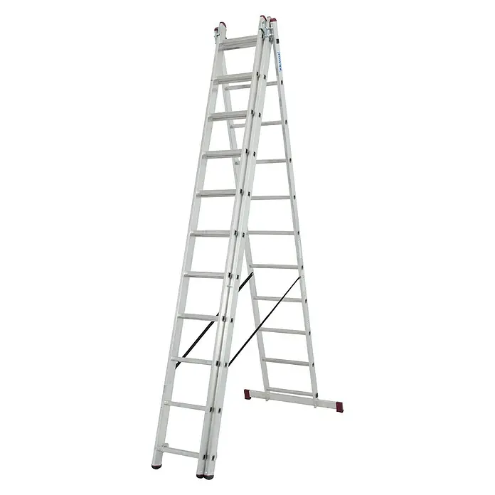 Krause Corda Escalera multiusos - Altura de trabajo: 7,25 m, 3 x 11 peldaños, Aluminio - Vista de perfil izquierdo