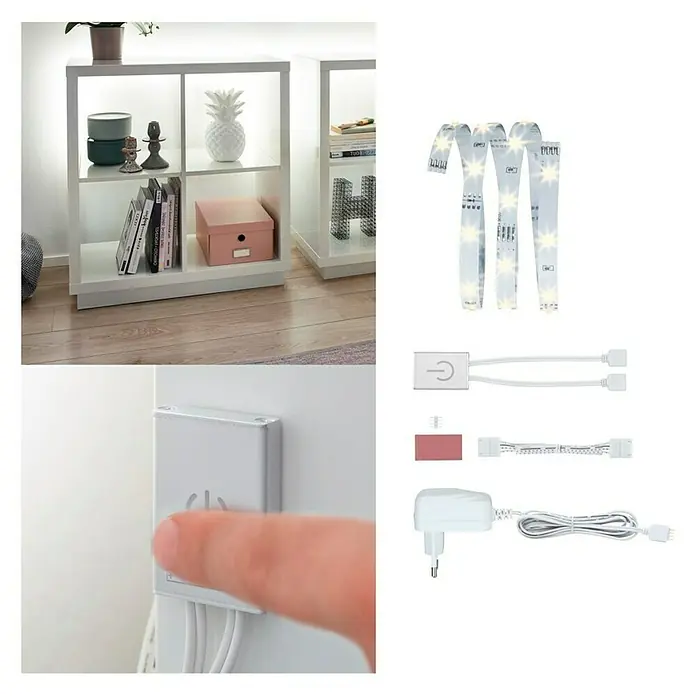 Paulmann YourLED ECO Tira LED Set sensor táctil - 1 m, Color de luz: Blanco cálido, 2,4 W