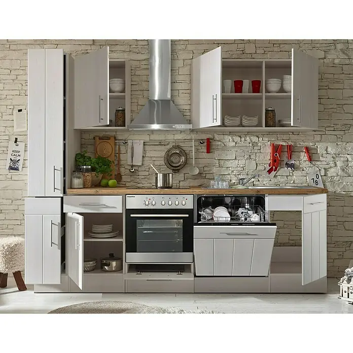 Respekta Premium Kuhinjski komplet - Širina: 250 cm, S električnim uređajima, Imitacija bijelog ariša