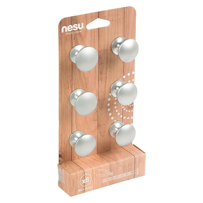 Nesu Set de pomos para muebles 25317 6 uds. - 6 pzs., Ø x Al: 30 x 27 mm, Acero, Cromado