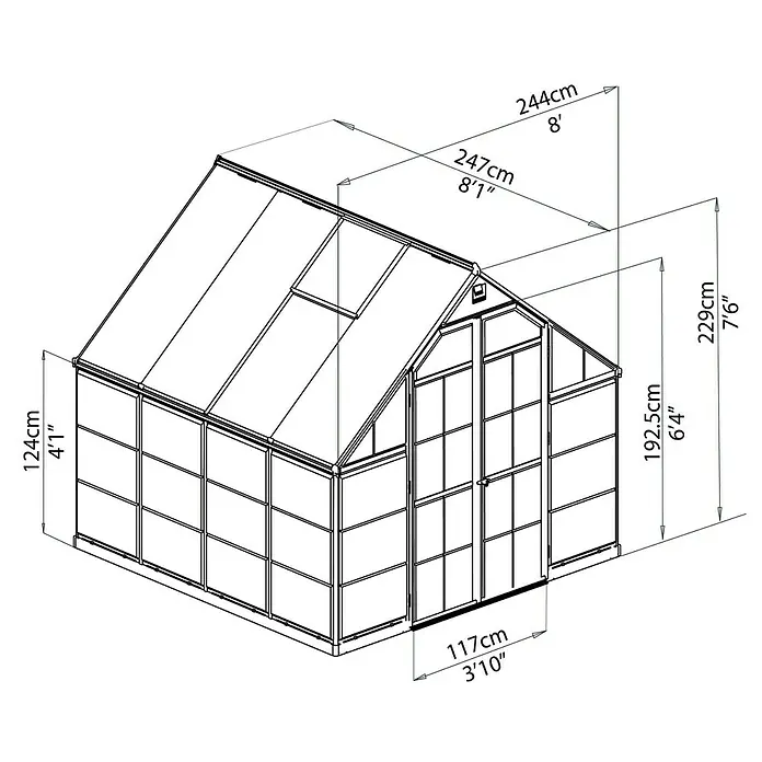 Palram – Canopia Gewächshaus Balance - 247 x 244 x 229 cm, Silber, Transparent